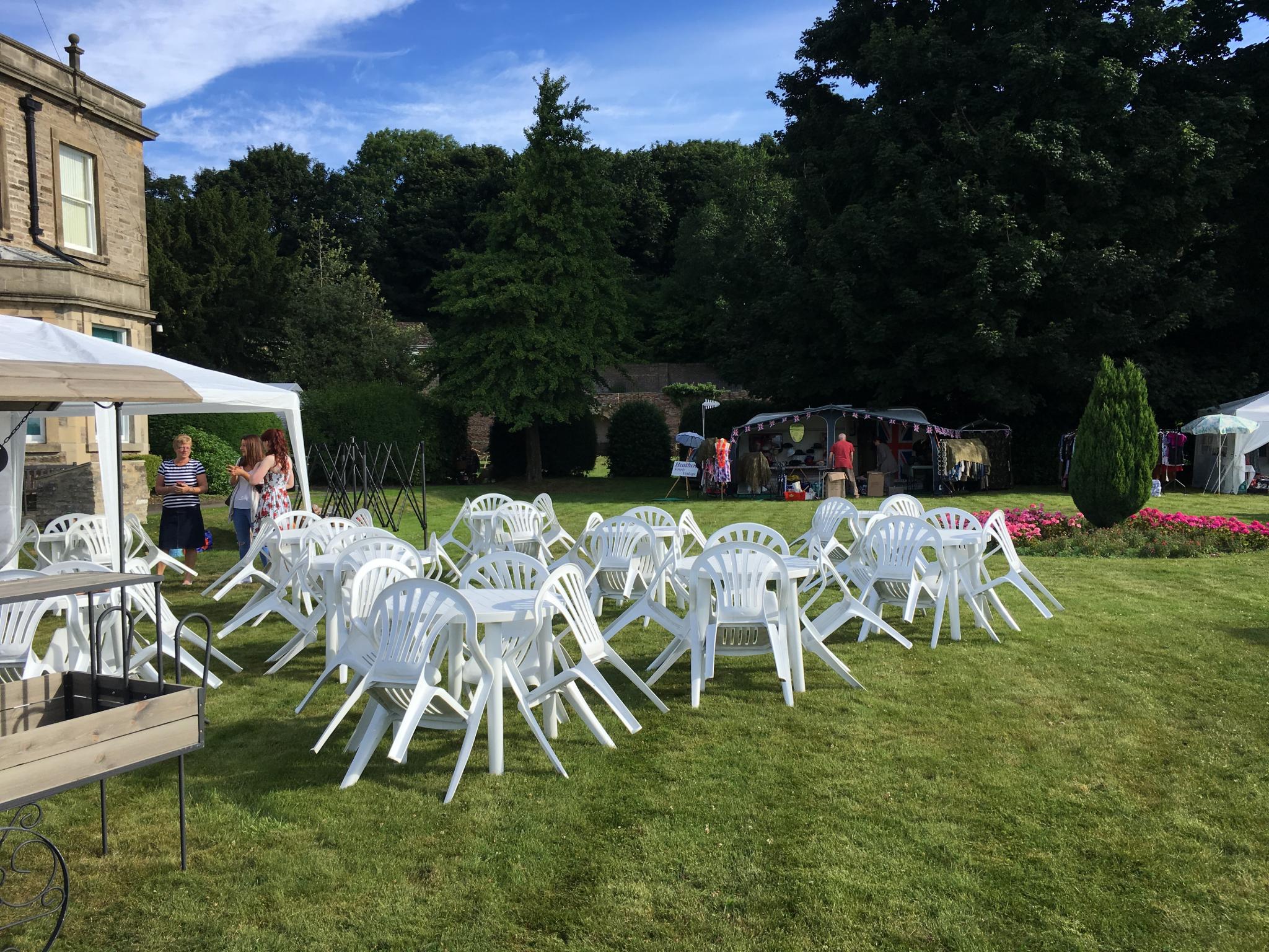 All quiet on the lawn before the Tea Room opens