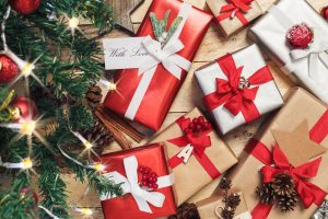 Giftwrapped parcels under a tree